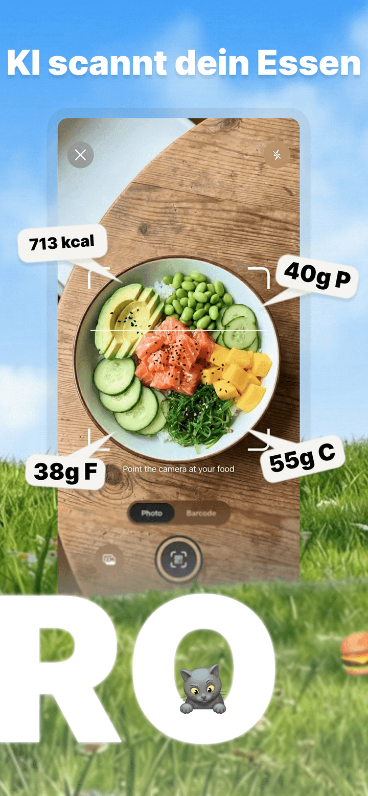 Kairo KI Food Scanner analysiert eine Mahlzeit mit Nährwertanzeige