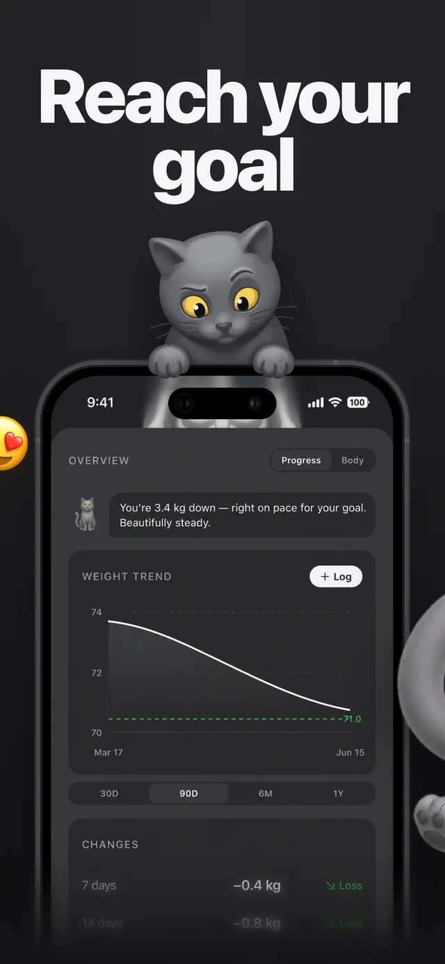 Kairo weight history with a trend line toward the goal