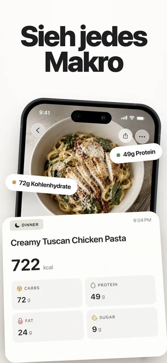 Kairo Mahlzeiten-Detail einer Pasta mit 722 kcal und allen Makronährstoffen