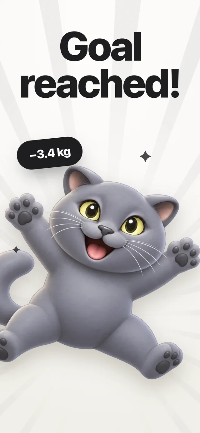 Kairo celebrating a reached goal of minus 3.4 kg
