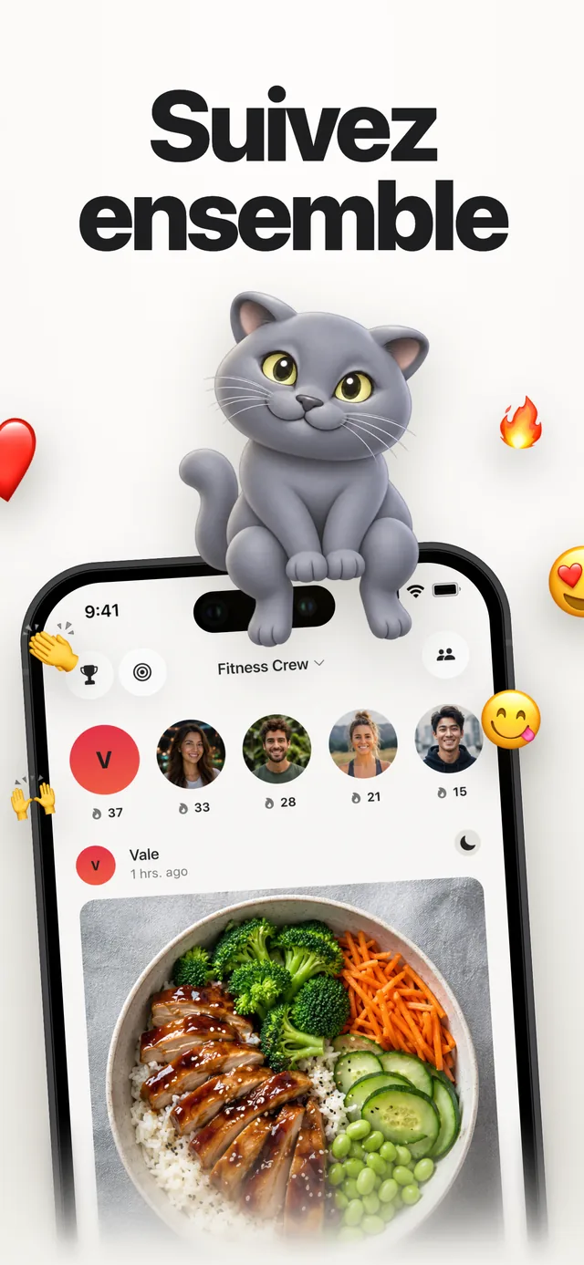 Fil de groupe Kairo avec repas partagés et réactions emoji